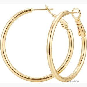 14K Gold Hoop Earrings 2mm Thin Sleek Minimalist 30/40/50/60mm